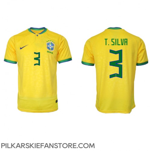 Tanie Strój piłkarski Brazylia Thiago Silva #3 Koszulka Podstawowej MŚ 2022 Krótkie Rękawy